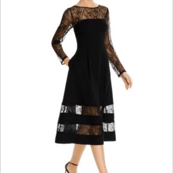Aidan Mattox Dresses & Skirts - AIDAN MATTOX BLACK SHADOW STRIPE CREPE MIDI FIT & FLARE COCKTAIL DRESS NWT SZ 10